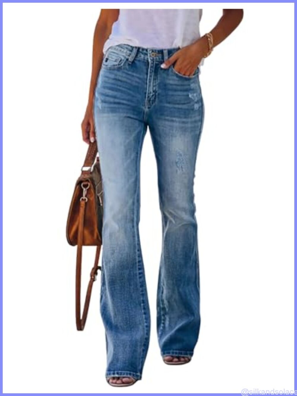 High Waisted Wide Leg Bootcut Jeans Stretchy Denim Flare Bell Bottom